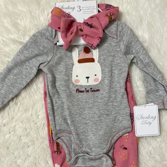 Sterling Baby Other - Sterling Baby 3-Piece Baby Girl Long Sleeve & Pants Outfit Set - 6 months NWT